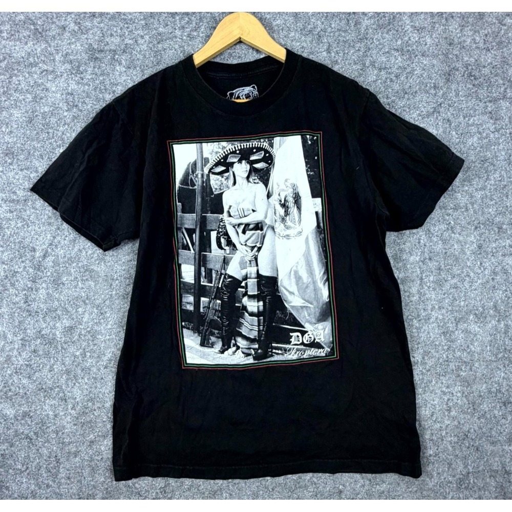 DGA Sombrero Pinup Girl Shirt‎ Mens Large Black Crew Neck Graphic Print Frontera